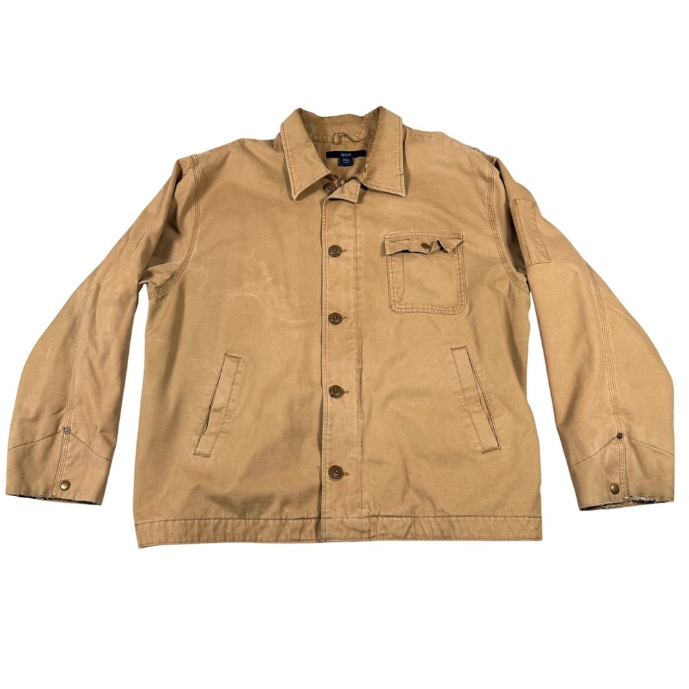 Vintage Y2K Gap Mens XXL Tan Canvas Quilted Lined Grunge Workwear Chore Jacket